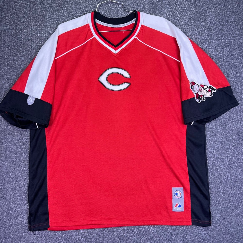 Majestic Cincinnati Reds Jersey Mens 2XL Red Colorblock Mr Redlegs MLB Pullover